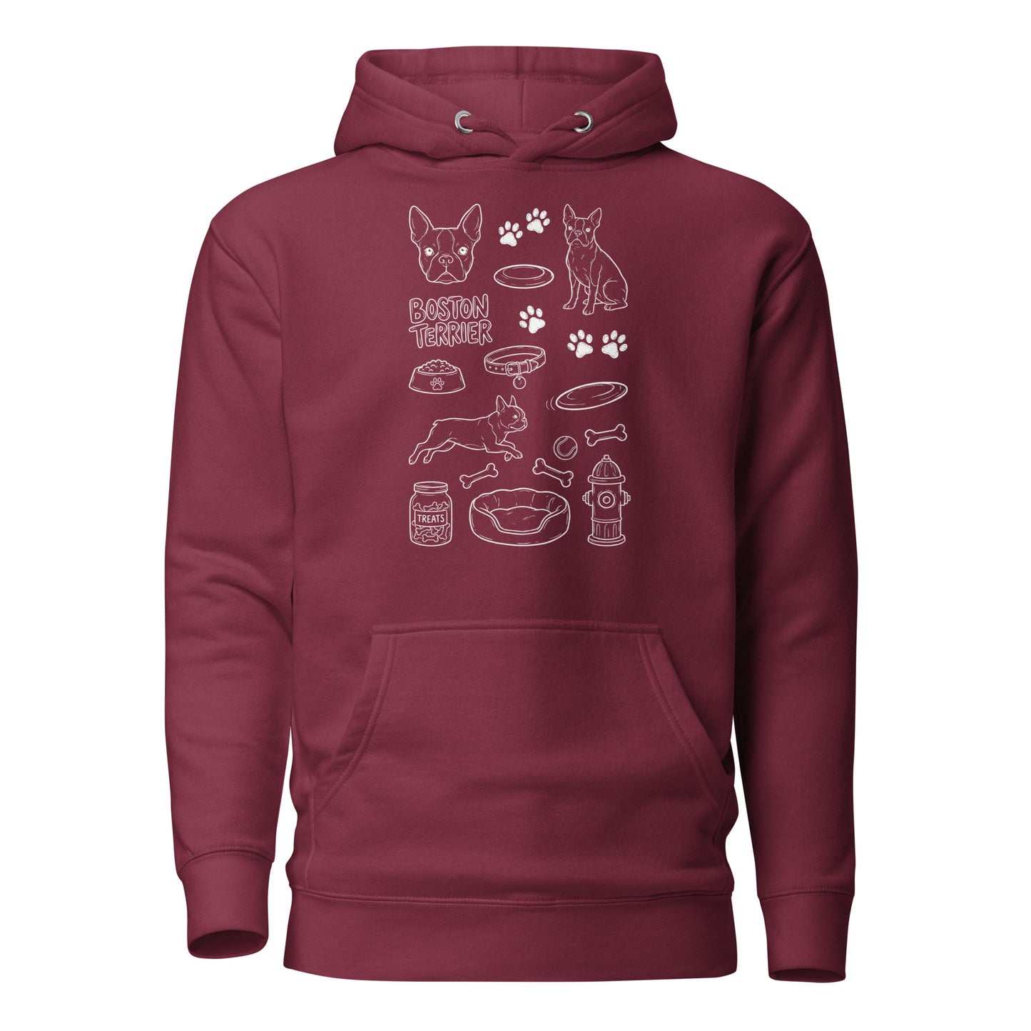 Boston Terrier Doodle Dog Lover Unisex Hoodie . Maroon