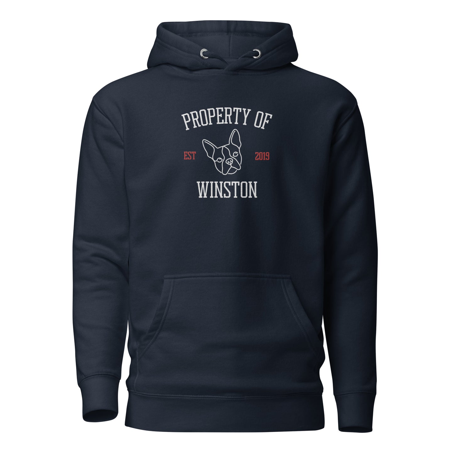 Property Of My Dog Custom Embroidered Unisex Hoodie . Navy Blazer