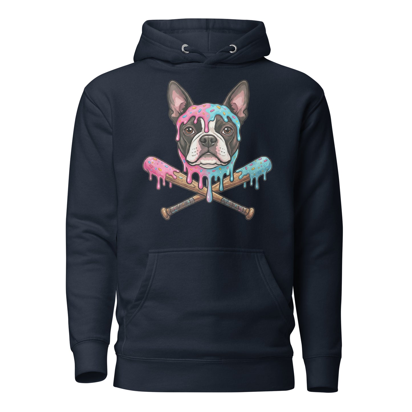 Baseball Drip Boston Terrier Dog Unisex Hoodie . Navy Blazer