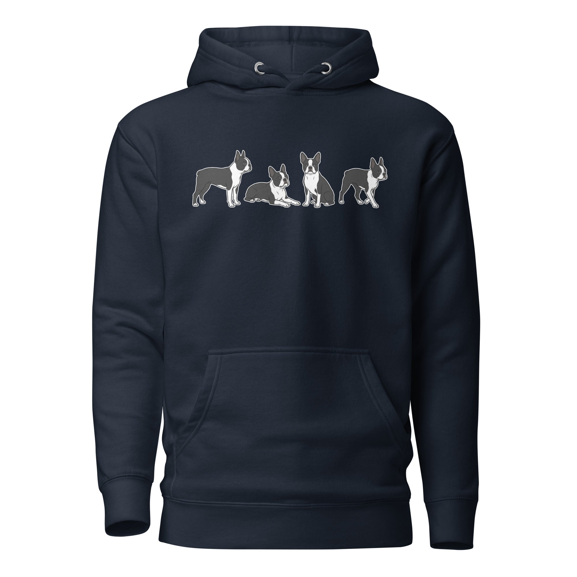 4 Boston Terrier Poses Unisex Hoodie . Navy Blazer
