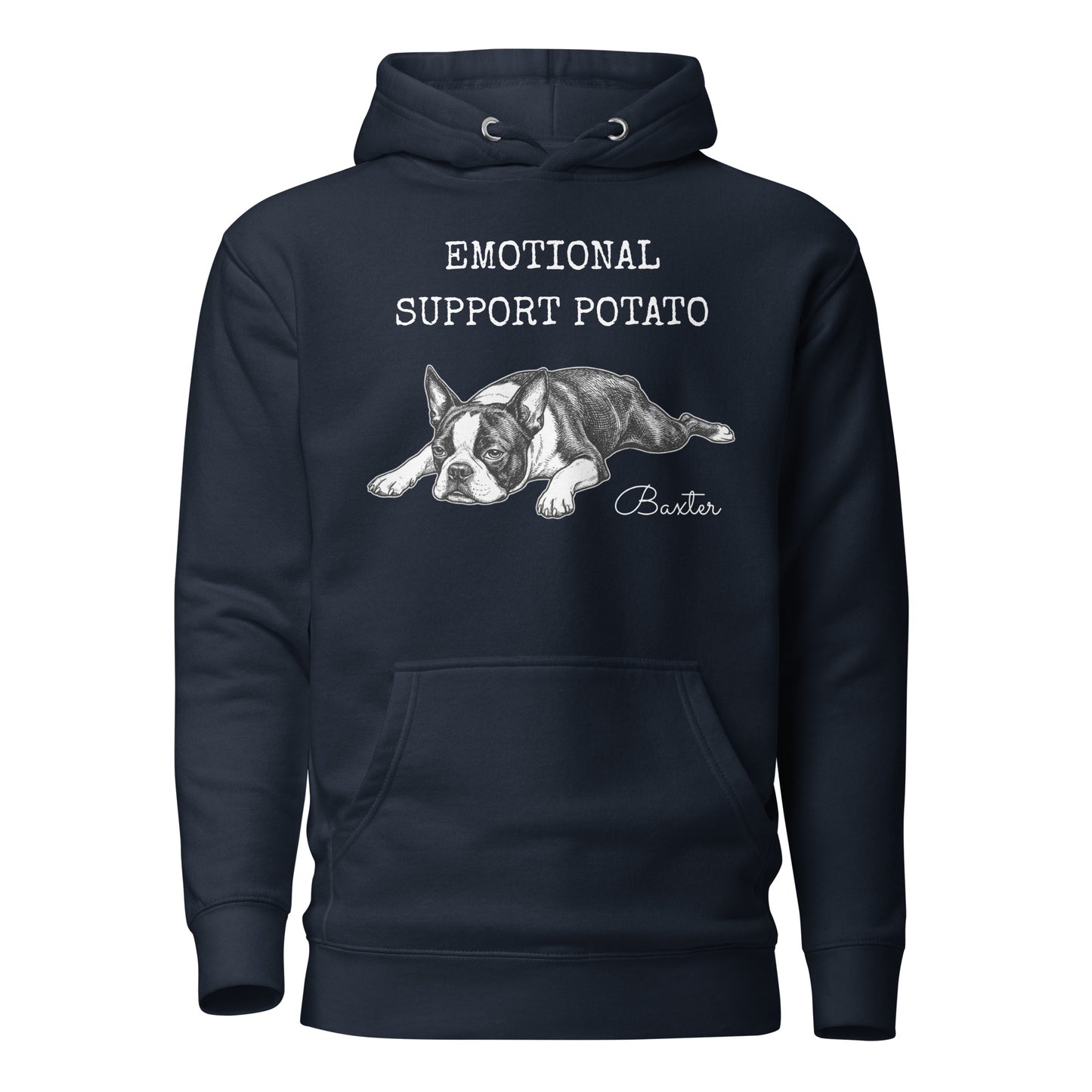 Emotional Support Potato Boston Terrier Dog Unisex Hoodie . Navy Blazer