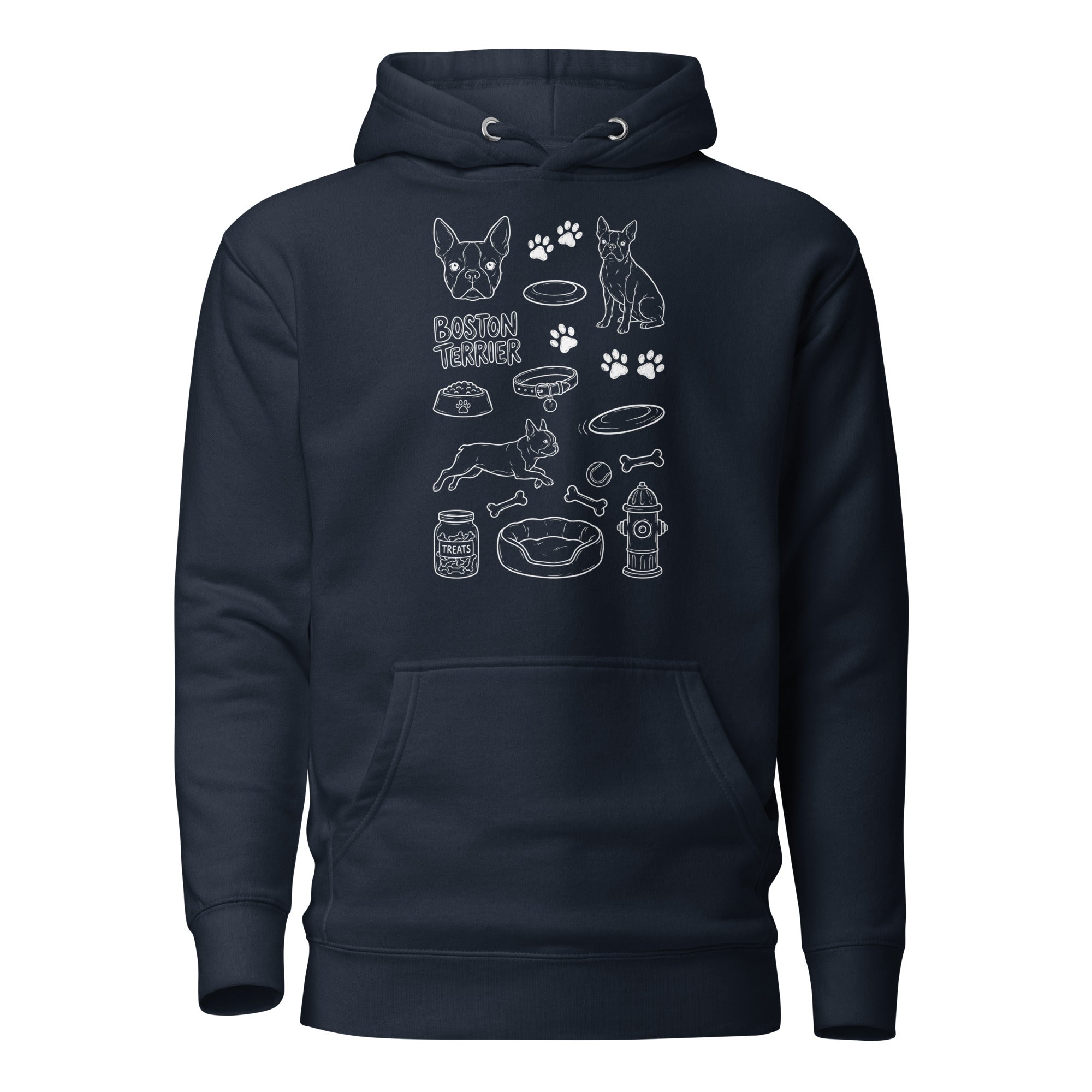 Boston Terrier Doodle Dog Lover Unisex Hoodie . Navy Blazer