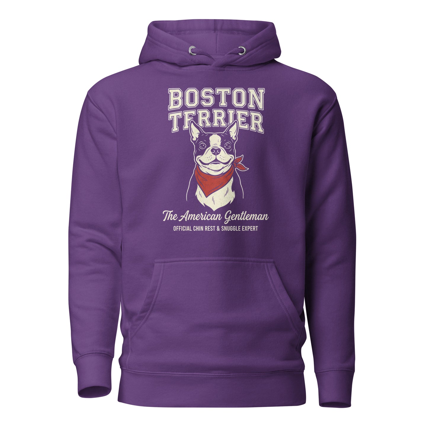 Boston Terrier “The American Gentleman” Chin Rest & Snuggle Expert Unisex Hoodie . Purple