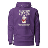 Boston Terrier “The American Gentleman” Chin Rest & Snuggle Expert Unisex Hoodie . Purple