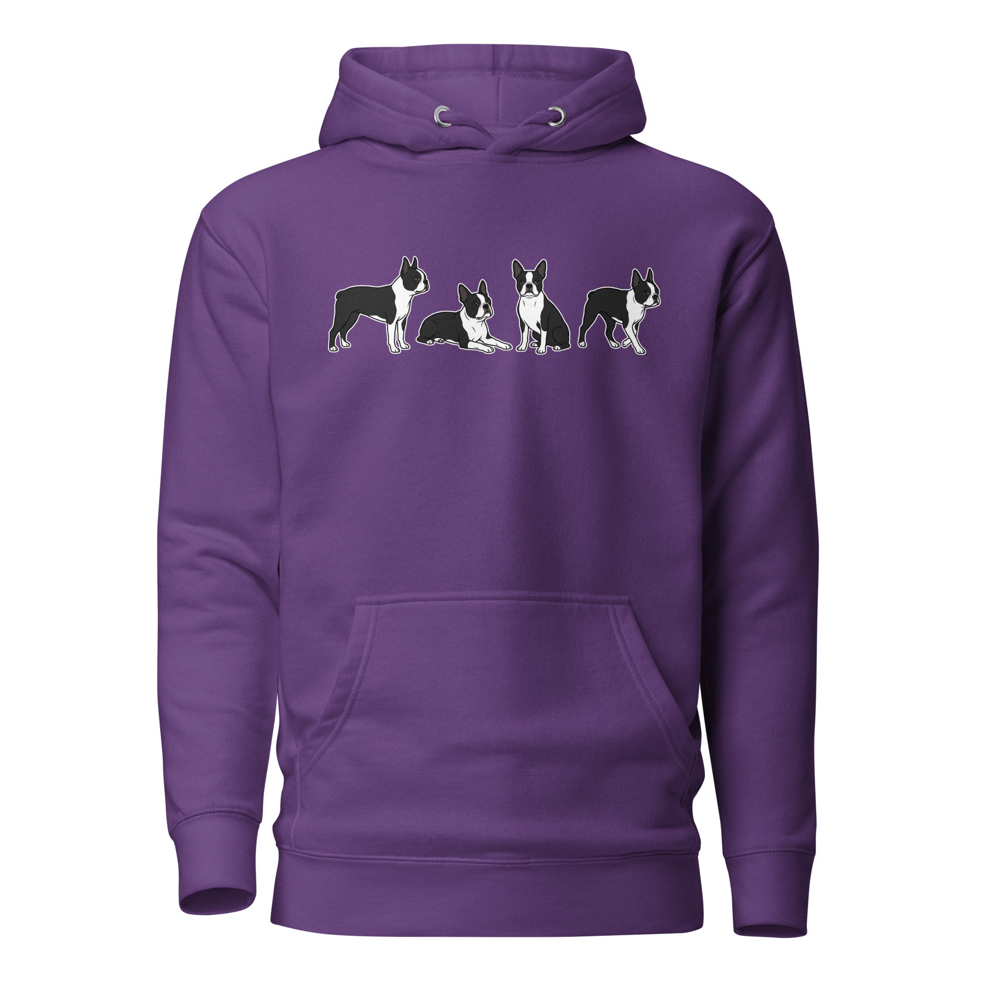 4 Boston Terrier Poses Unisex Hoodie . Purple
