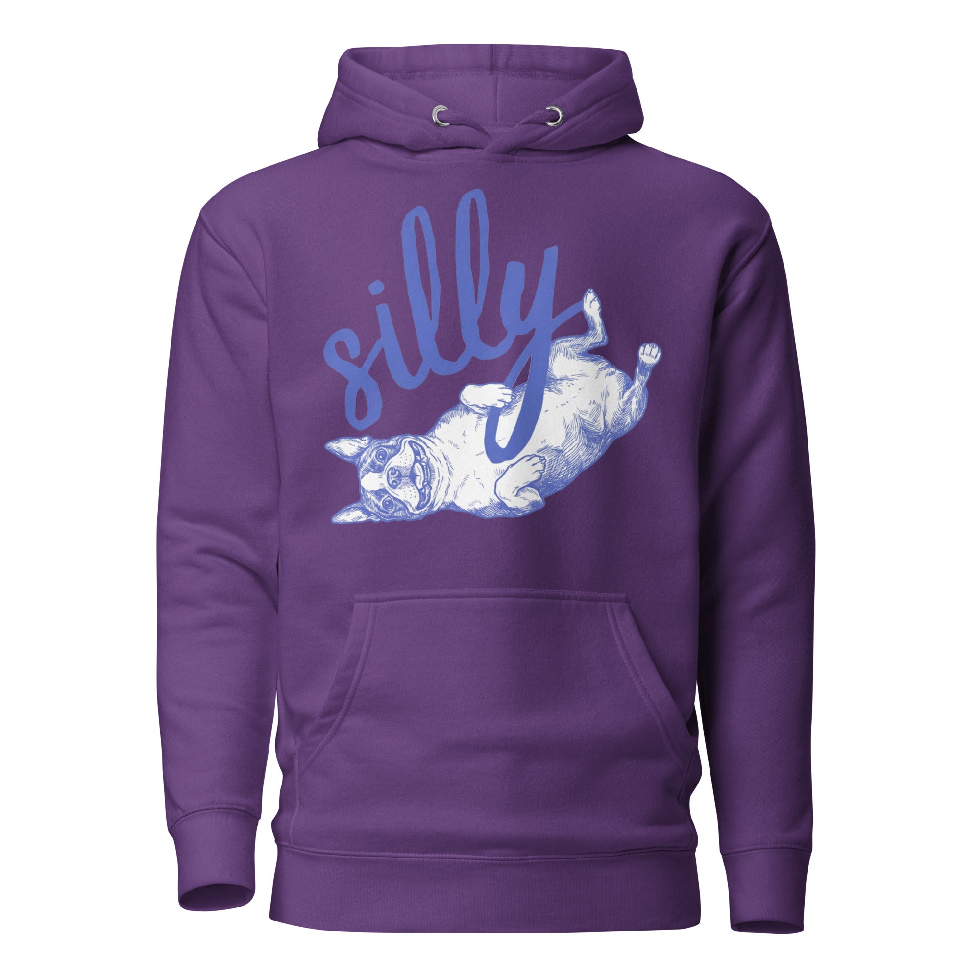 Silly Boston Terrier Dog Upside Down Unisex Hoodie . Purple