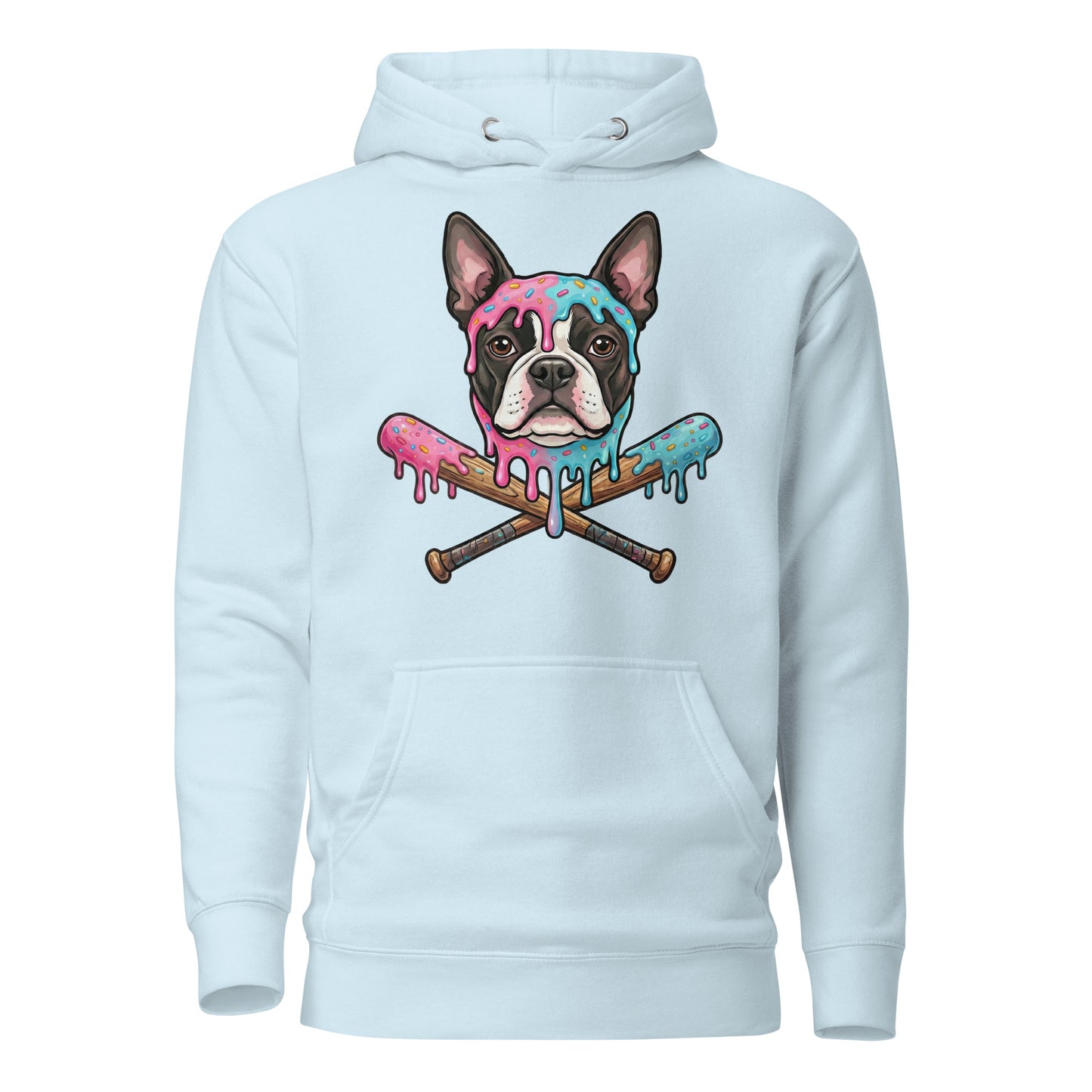 Baseball Drip Boston Terrier Dog Unisex Hoodie . Sky Blue