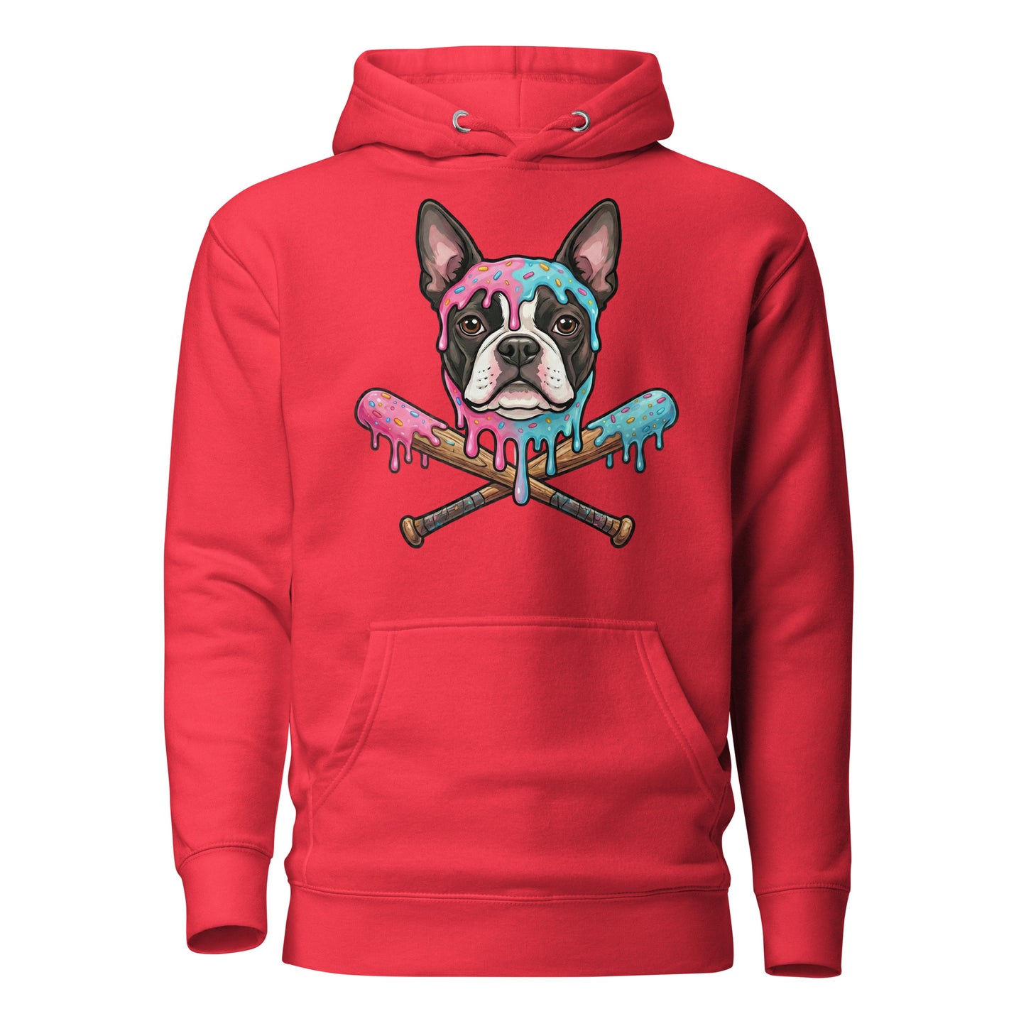 Baseball Drip Boston Terrier Dog Unisex Hoodie . Team Red