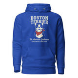 Boston Terrier “The American Gentleman” Chin Rest & Snuggle Expert Unisex Hoodie . Team Royal