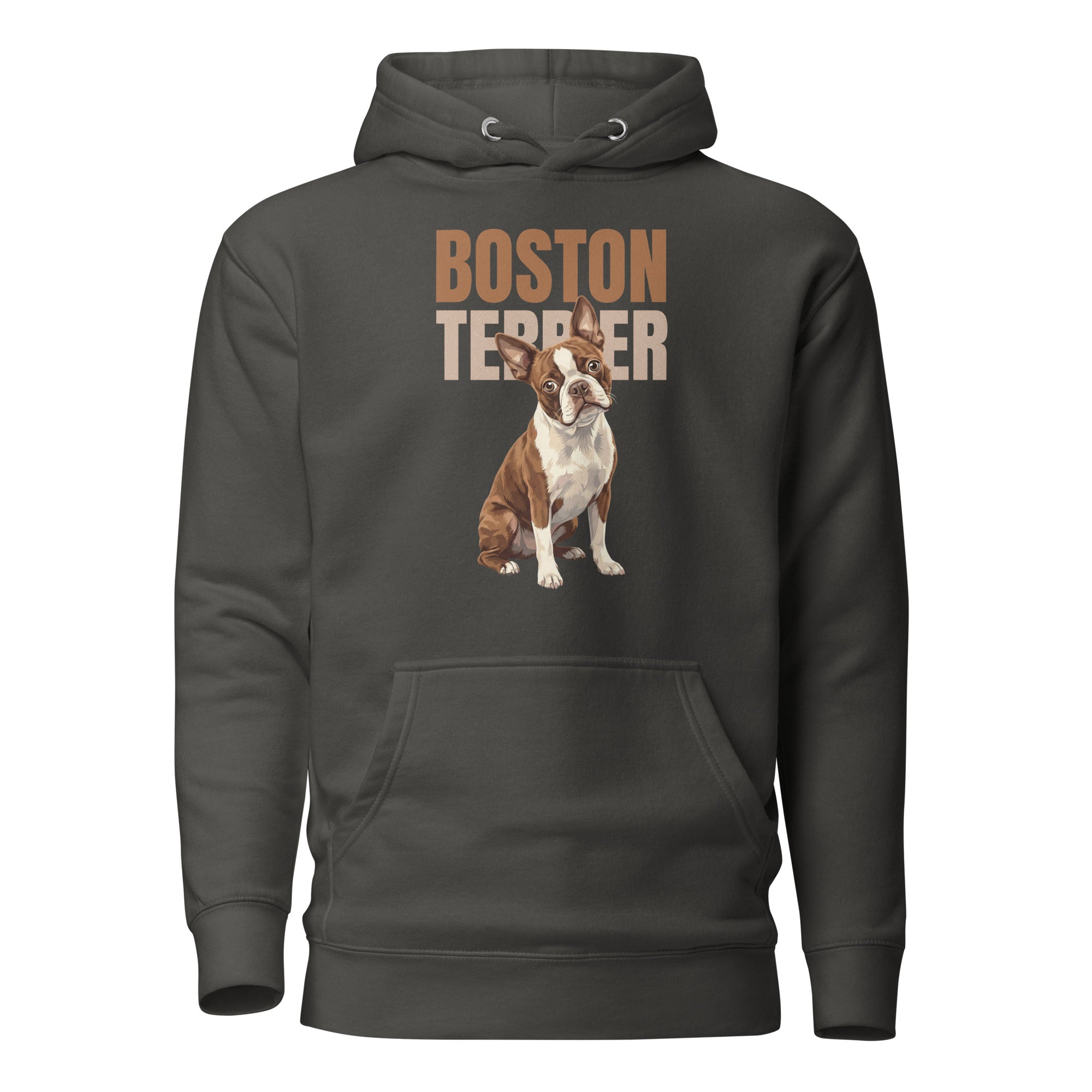 Brown Boston Terrier Dog Unisex Hoodie . Vintage Black