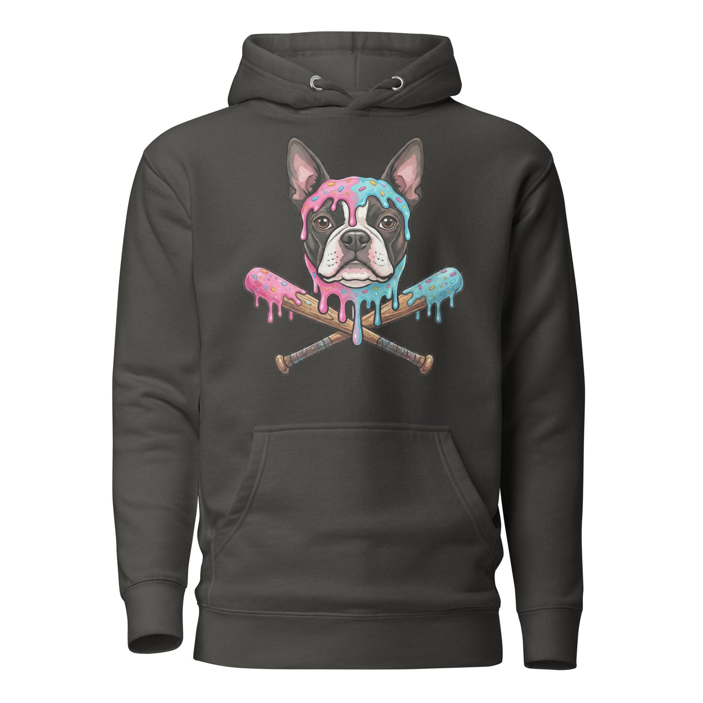 Baseball Drip Boston Terrier Dog Unisex Hoodie . Vintage Black