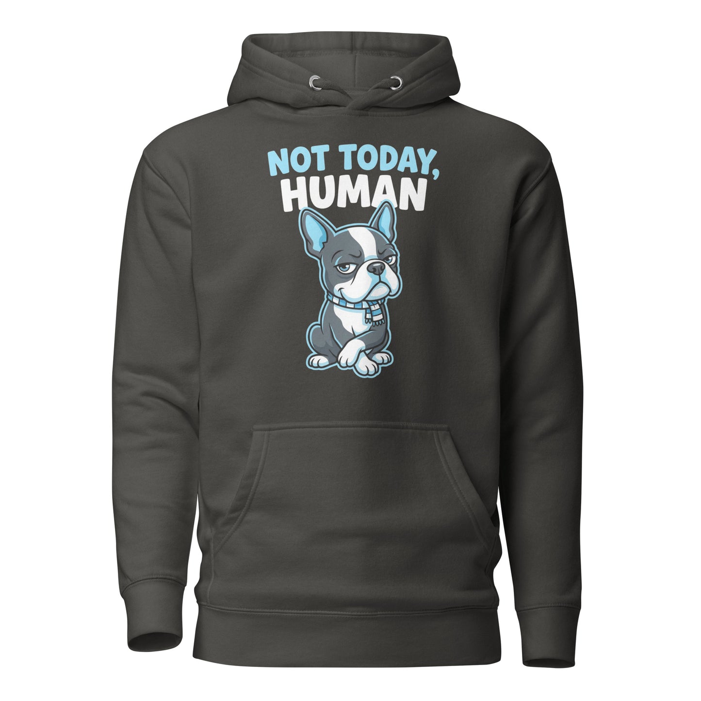 Not Today, Human - Cartoon Boston Terrier Side Eye Unisex Hoodie . Vintage Black
