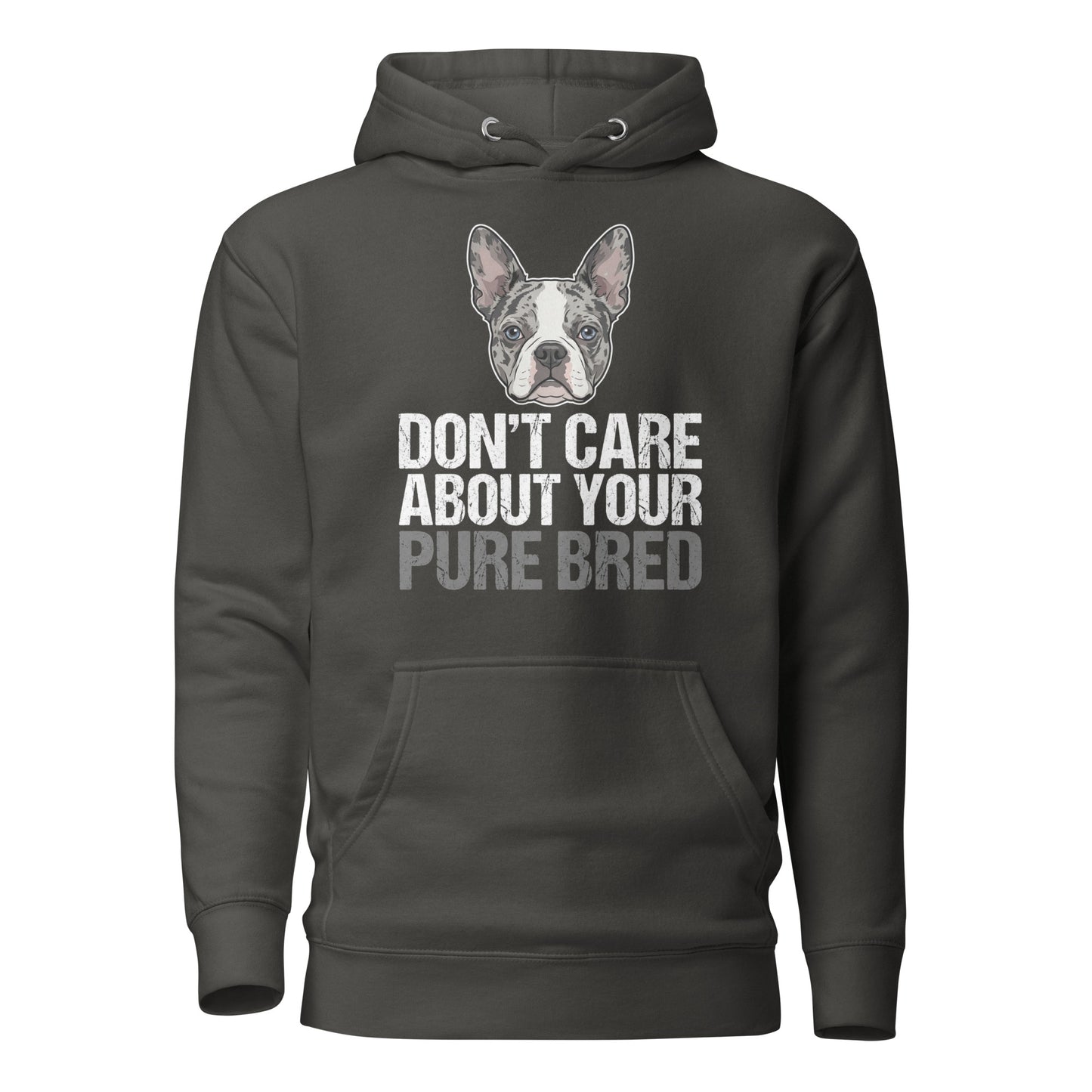 Merle Boston Terrier Dog - Don't Care About Your Pure Bred Unisex Hoodie . Vintage Black