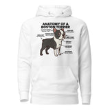 Boston Terrier Anatomy Illustrated Unisex Hoodie . White