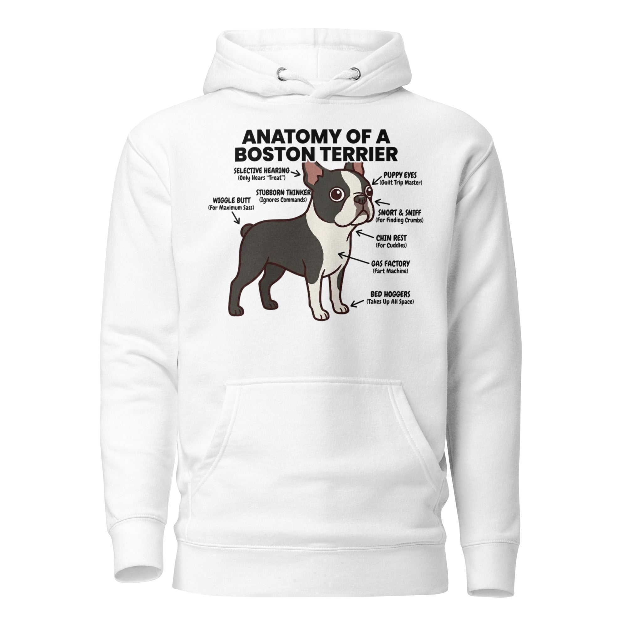Boston Terrier Anatomy Illustrated Unisex Hoodie . White