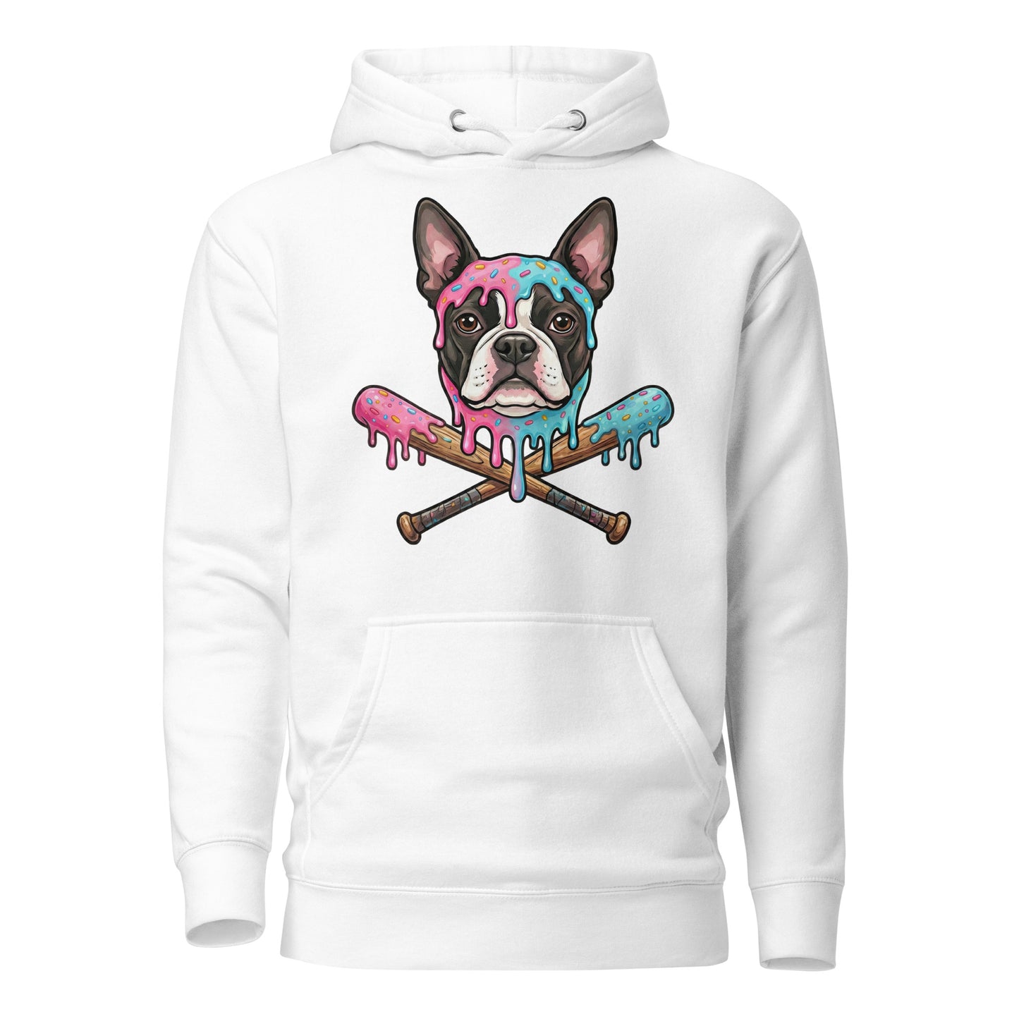 Baseball Drip Boston Terrier Dog Unisex Hoodie . White
