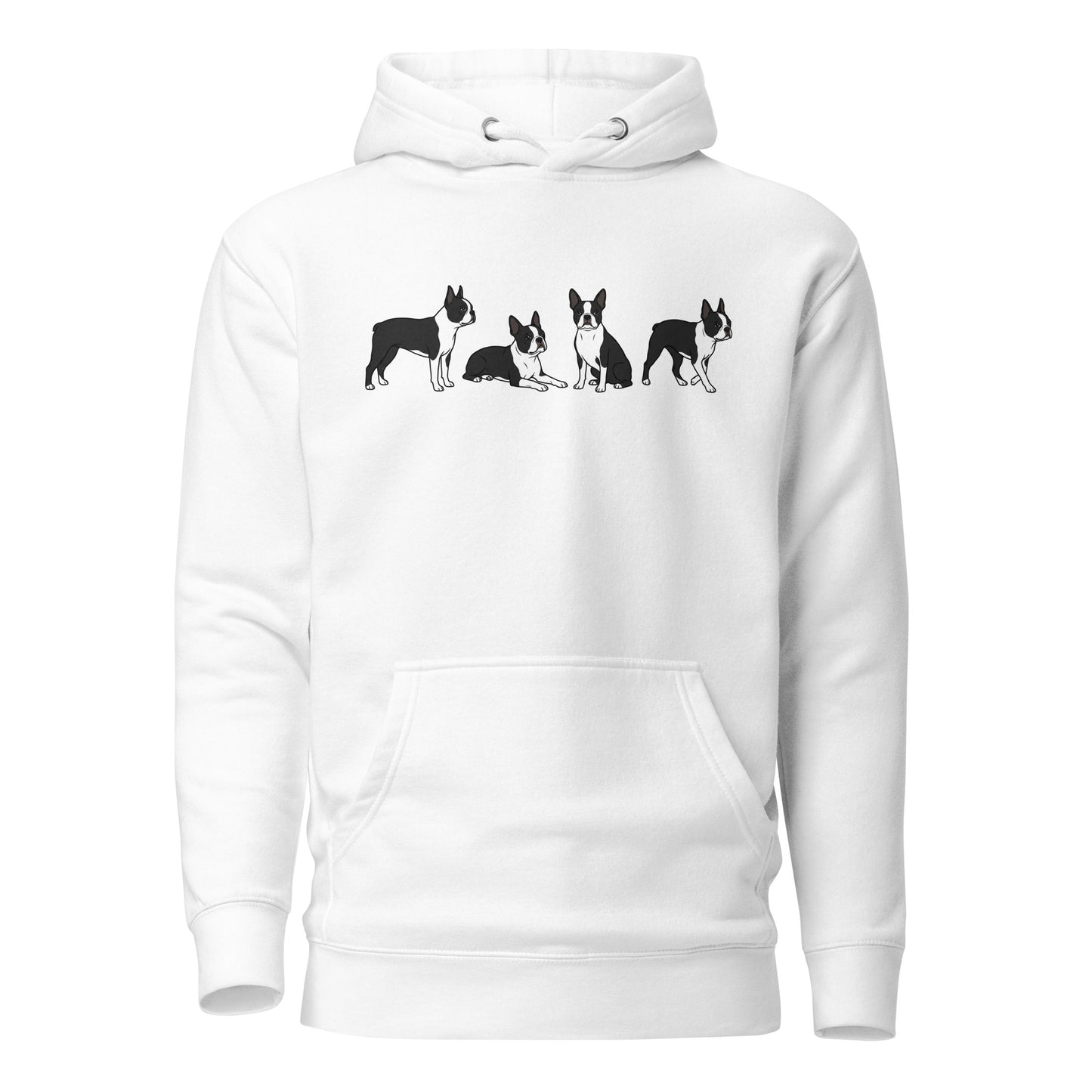 4 Boston Terrier Poses Unisex Hoodie . White