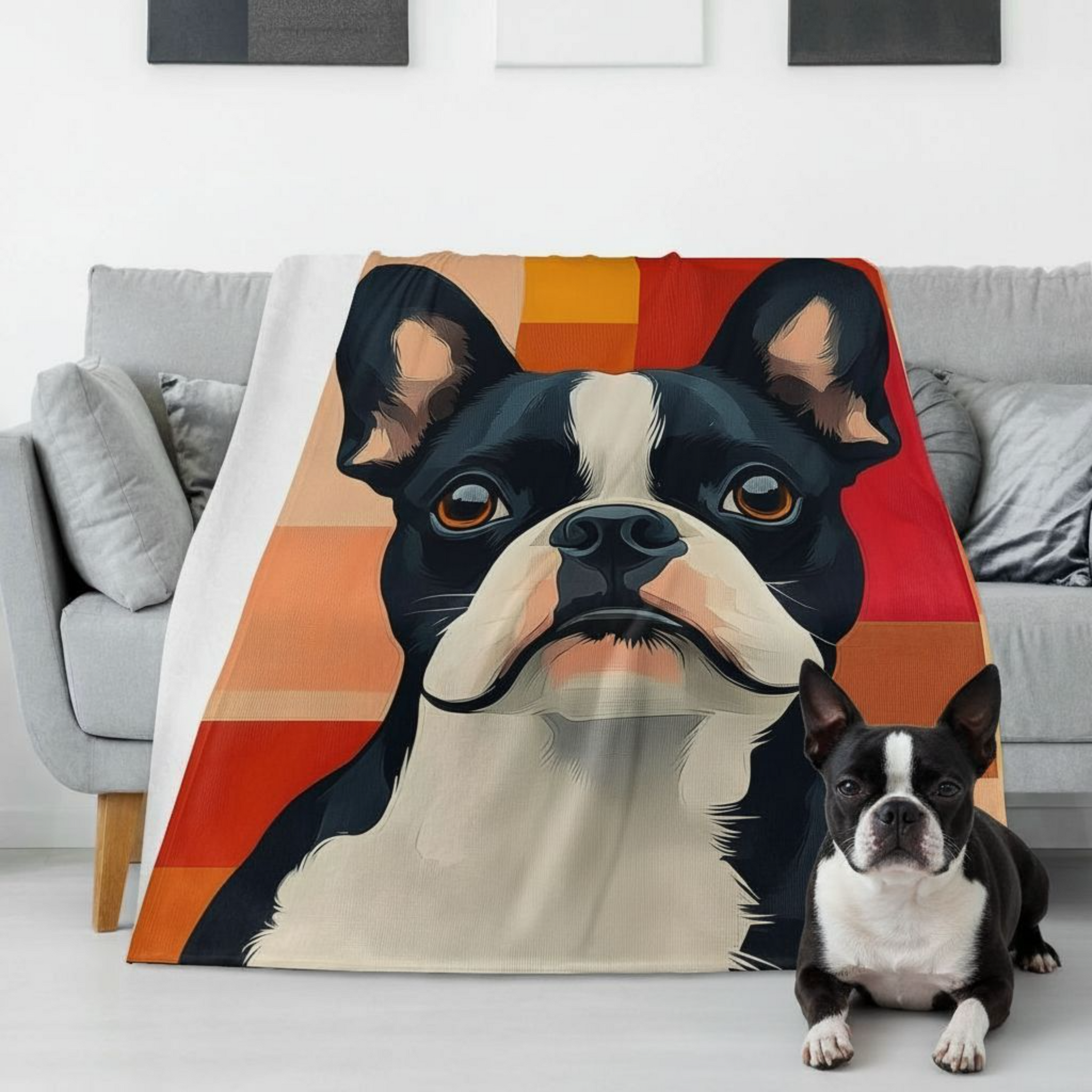 Cozy Flannel Blanket with Stylish Boston Terrier Art - Available in 4 Sizes