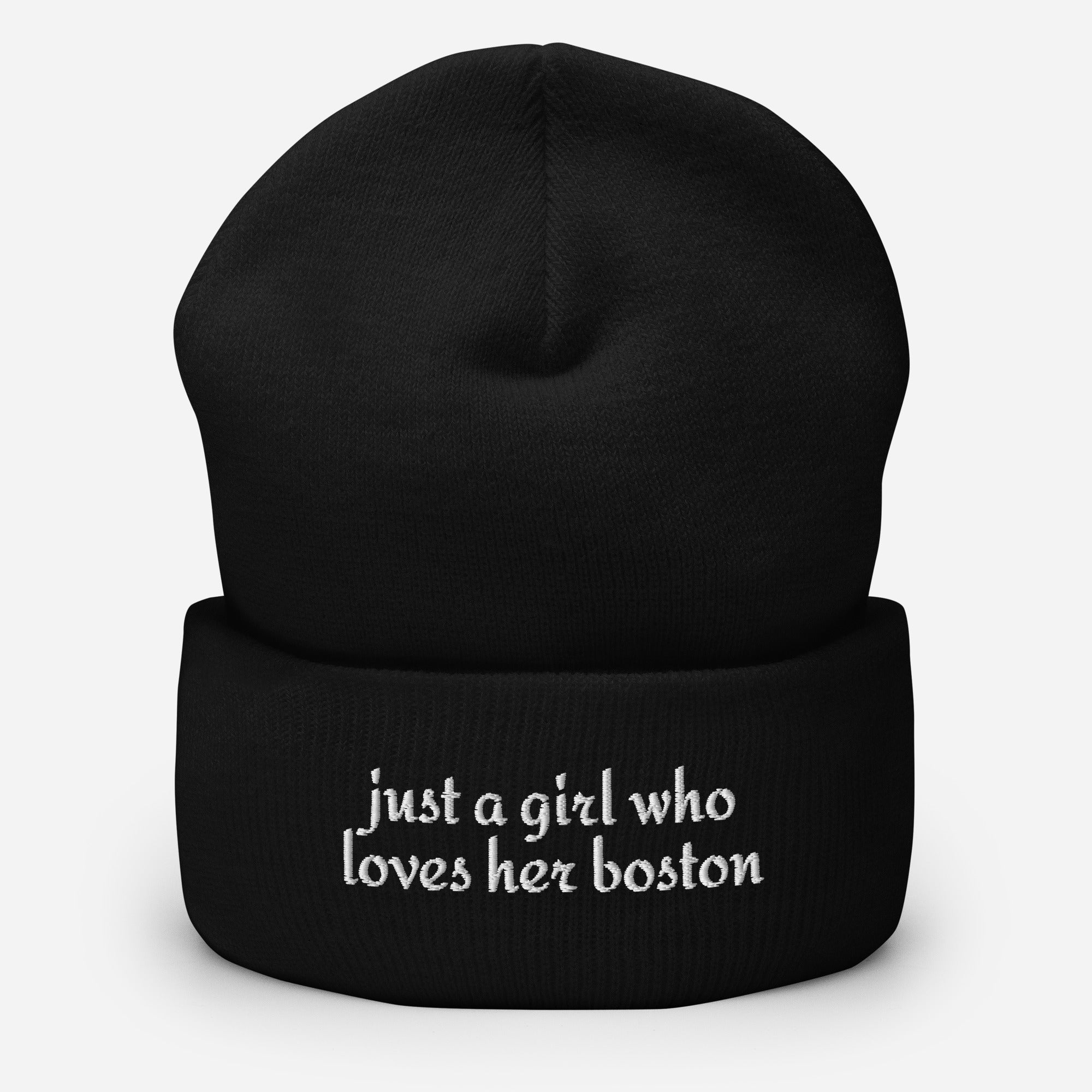 Just A Girl Who Loves Her Boston Cuffed Beanie . Black