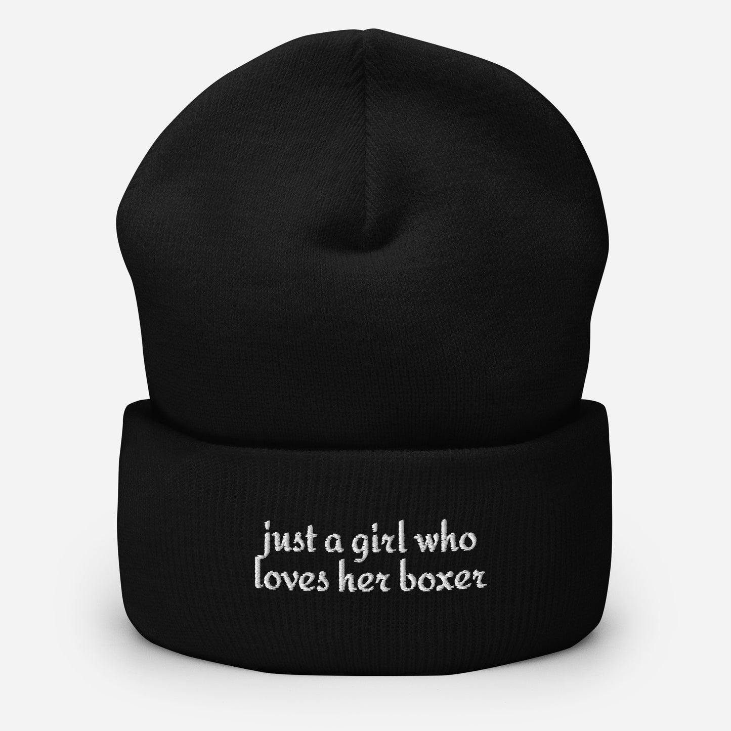 Just A Girl Who Loves Her Boxer Cuffed Beanie . Black