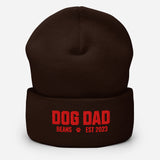 Custom Dog Dad with Dog Name Embroidered Cuffed Beanie . Brown