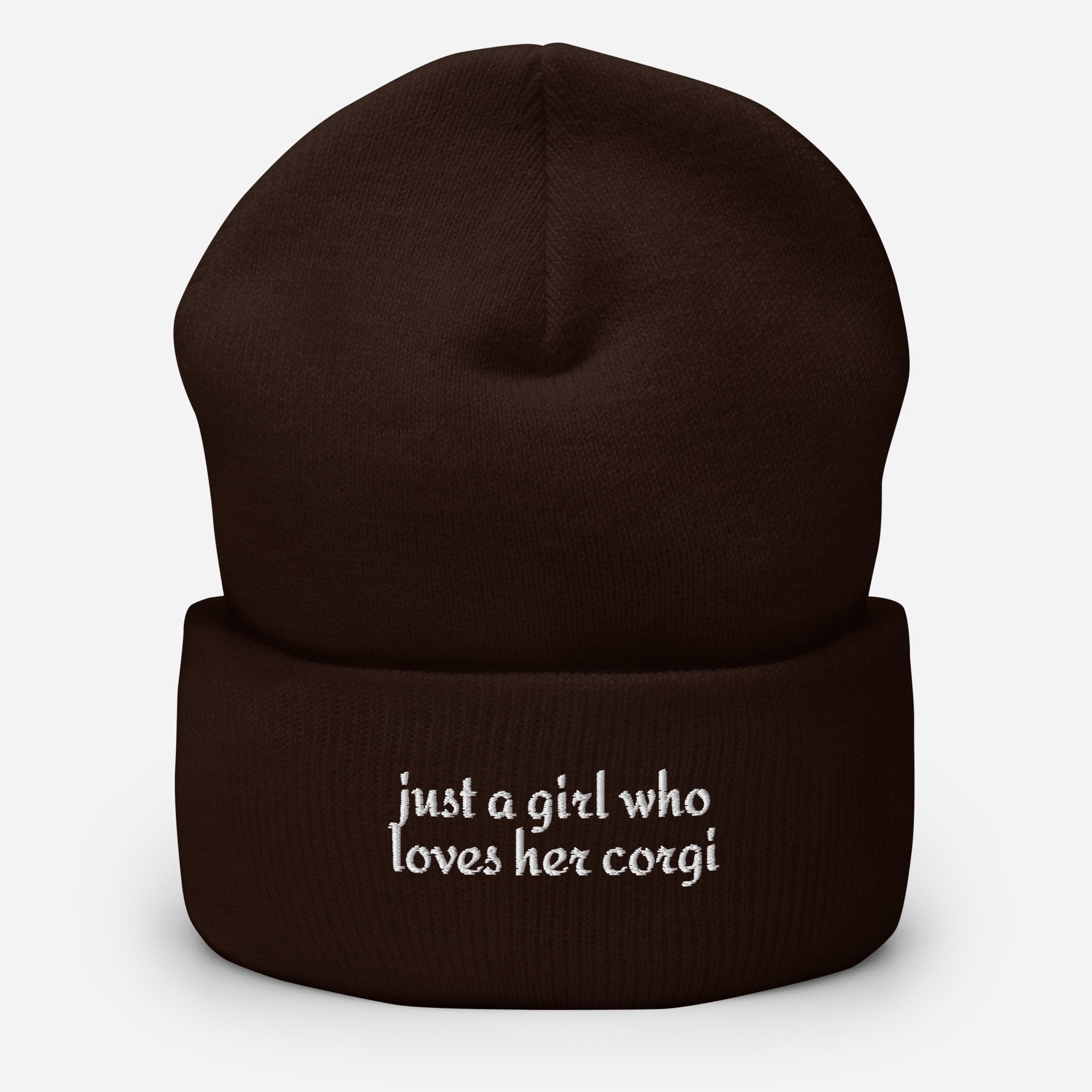 Just a Girl Who Loves Her Corgi Cuffed Beanie . Brown