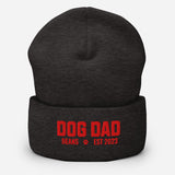 Custom Dog Dad with Dog Name Embroidered Cuffed Beanie . Dark Grey
