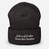 Just A Girl Who Loves Her Boston Cuffed Beanie . Dark Grey