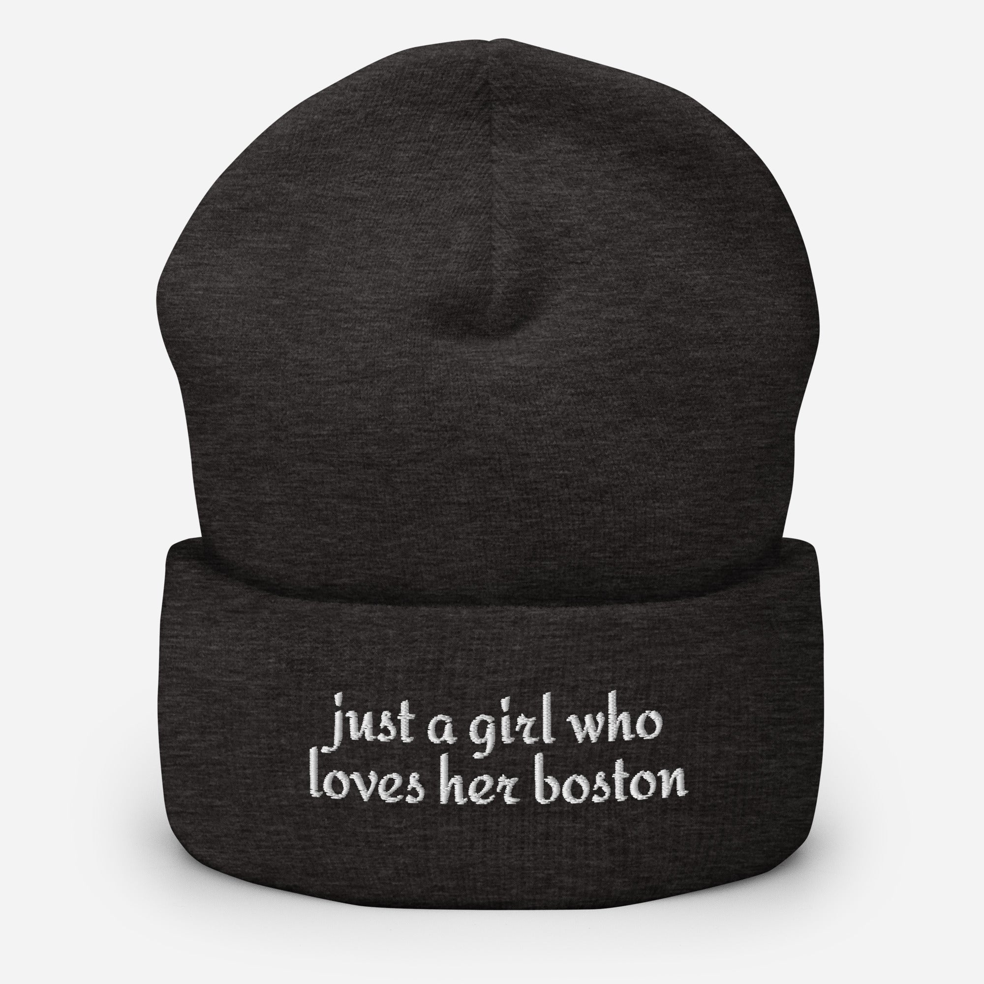 Just A Girl Who Loves Her Boston Cuffed Beanie . Dark Grey