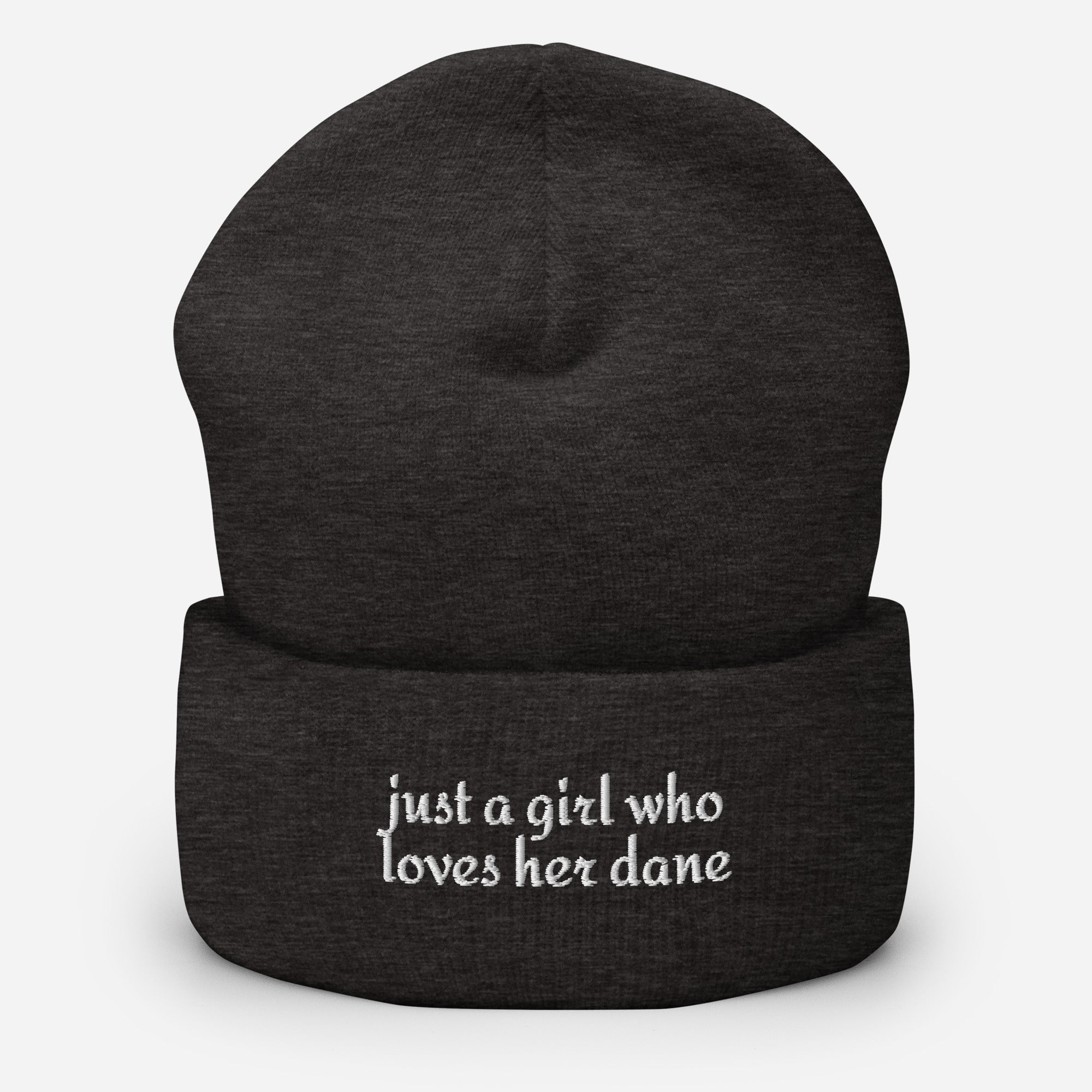 Just A Girl Who Loves Her Dane Cuffed Beanie . Dark Grey