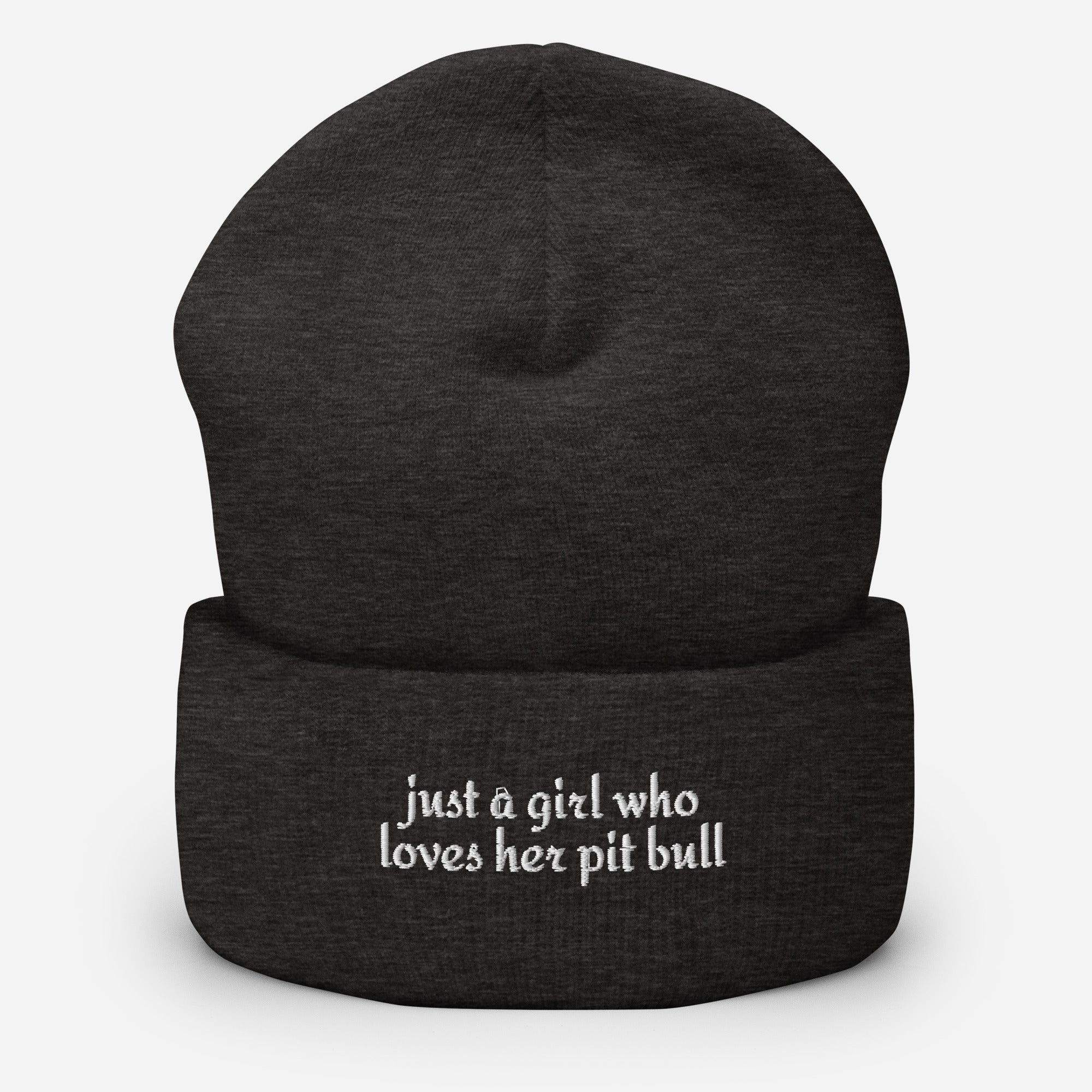 Just A Girl Who Loves Her Pit Bull Cuffed Beanie . Dark Grey