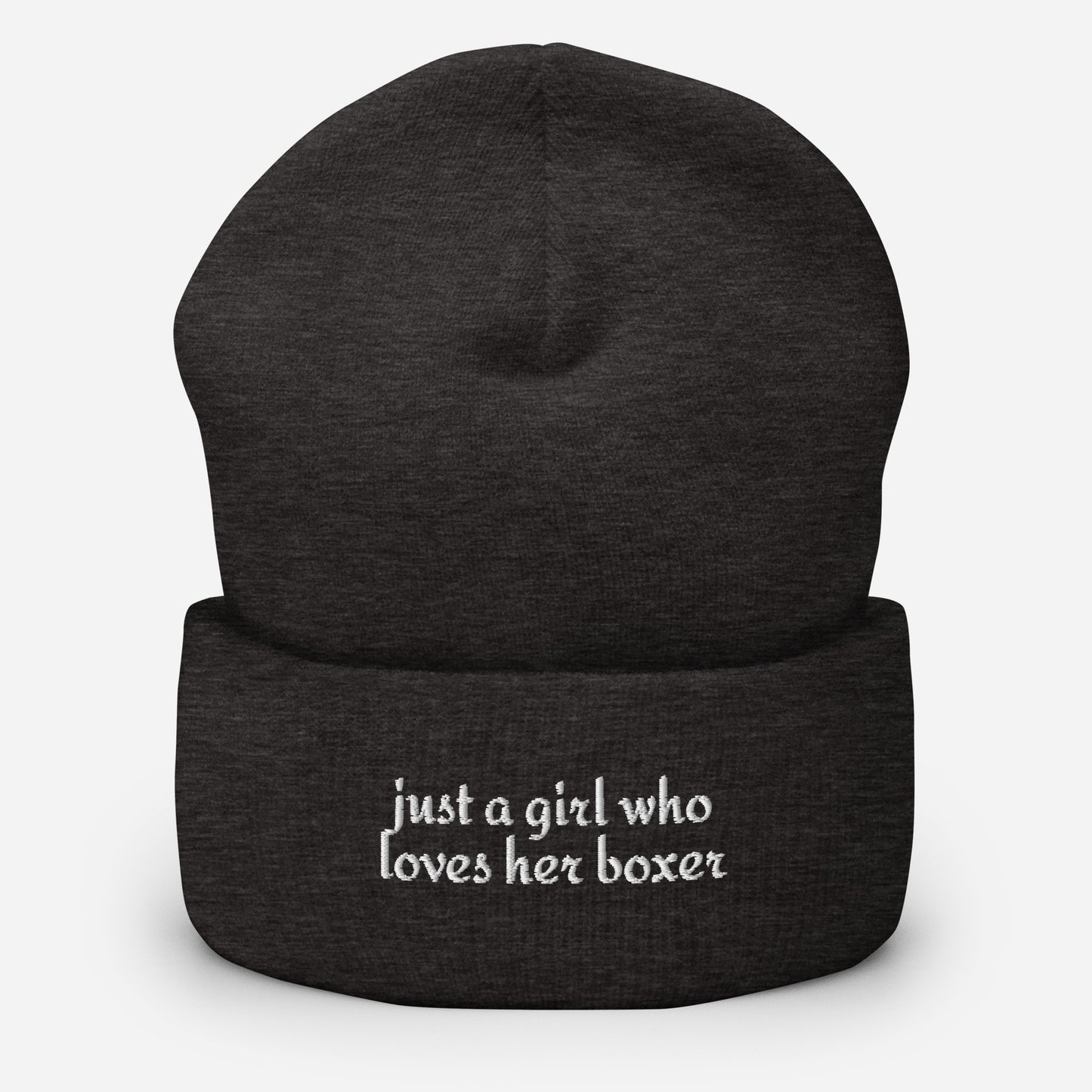 Just A Girl Who Loves Her Boxer Cuffed Beanie . Dark Grey