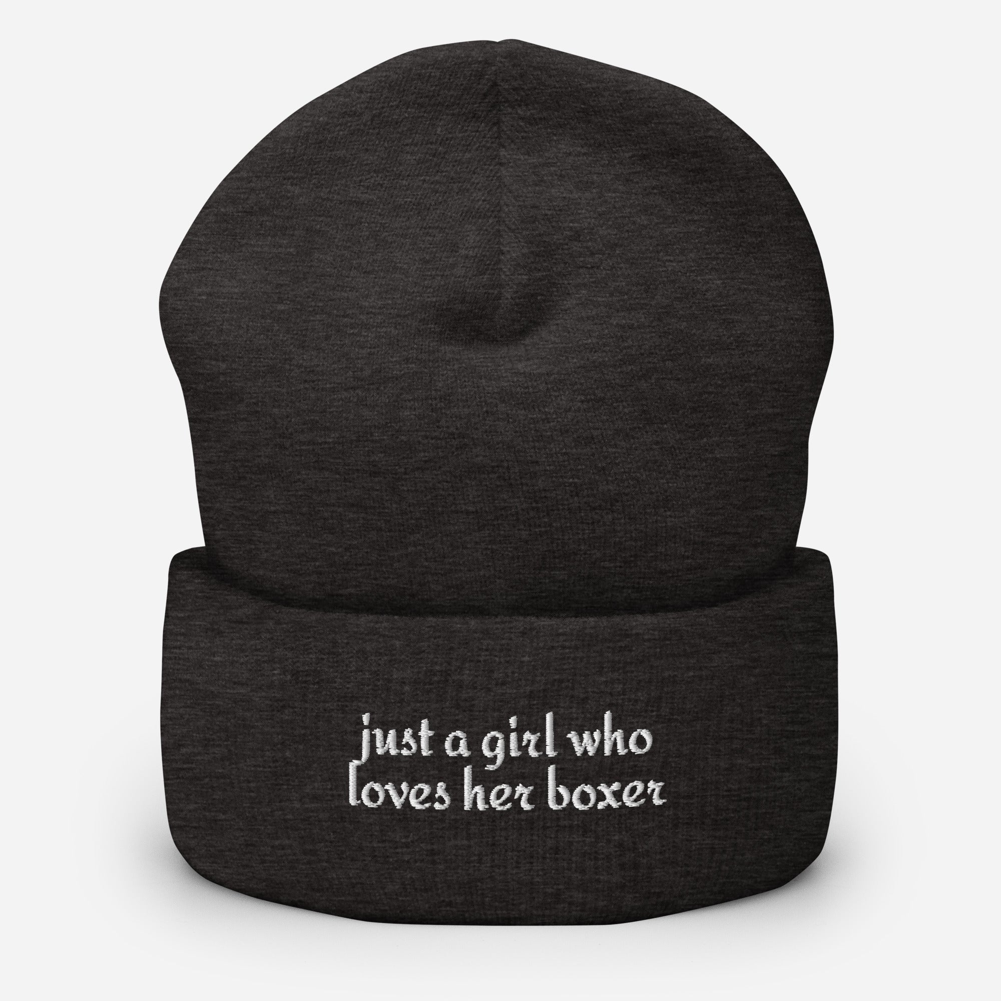 Just A Girl Who Loves Her Boxer Cuffed Beanie . Dark Grey