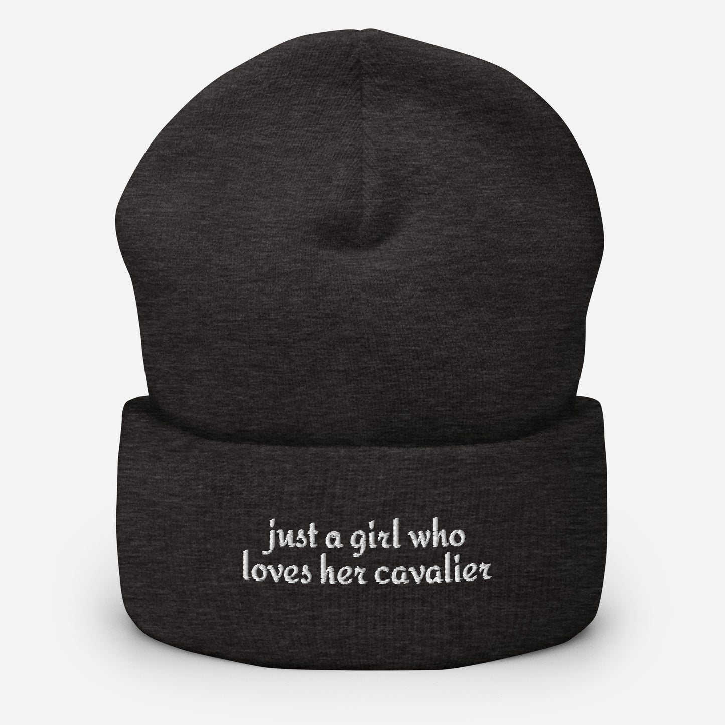 Just A Girl Who Loves Her Cavalier King Charles Spaniel Cuffed Beanie . Dark Grey