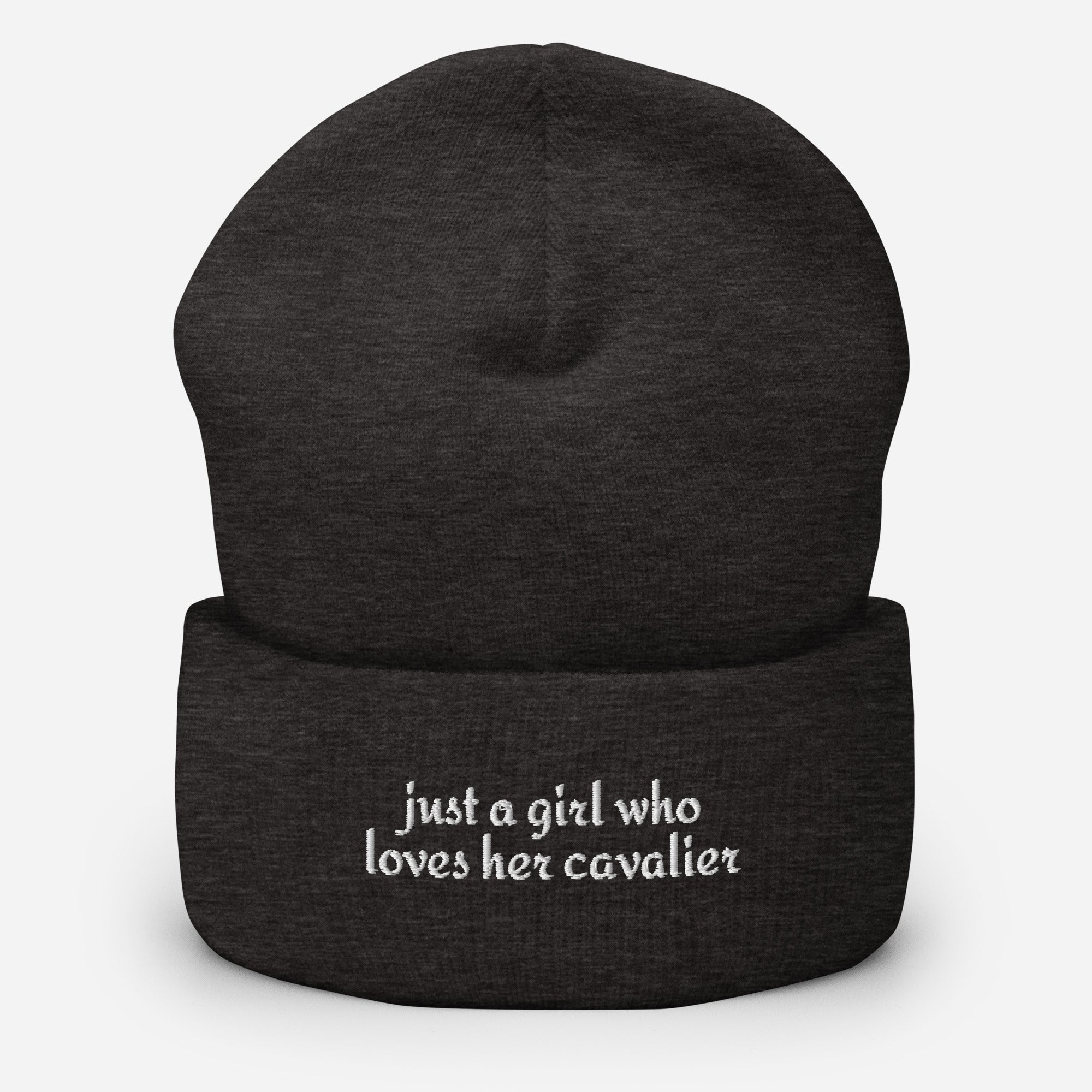 Just A Girl Who Loves Her Cavalier King Charles Spaniel Cuffed Beanie . Dark Grey