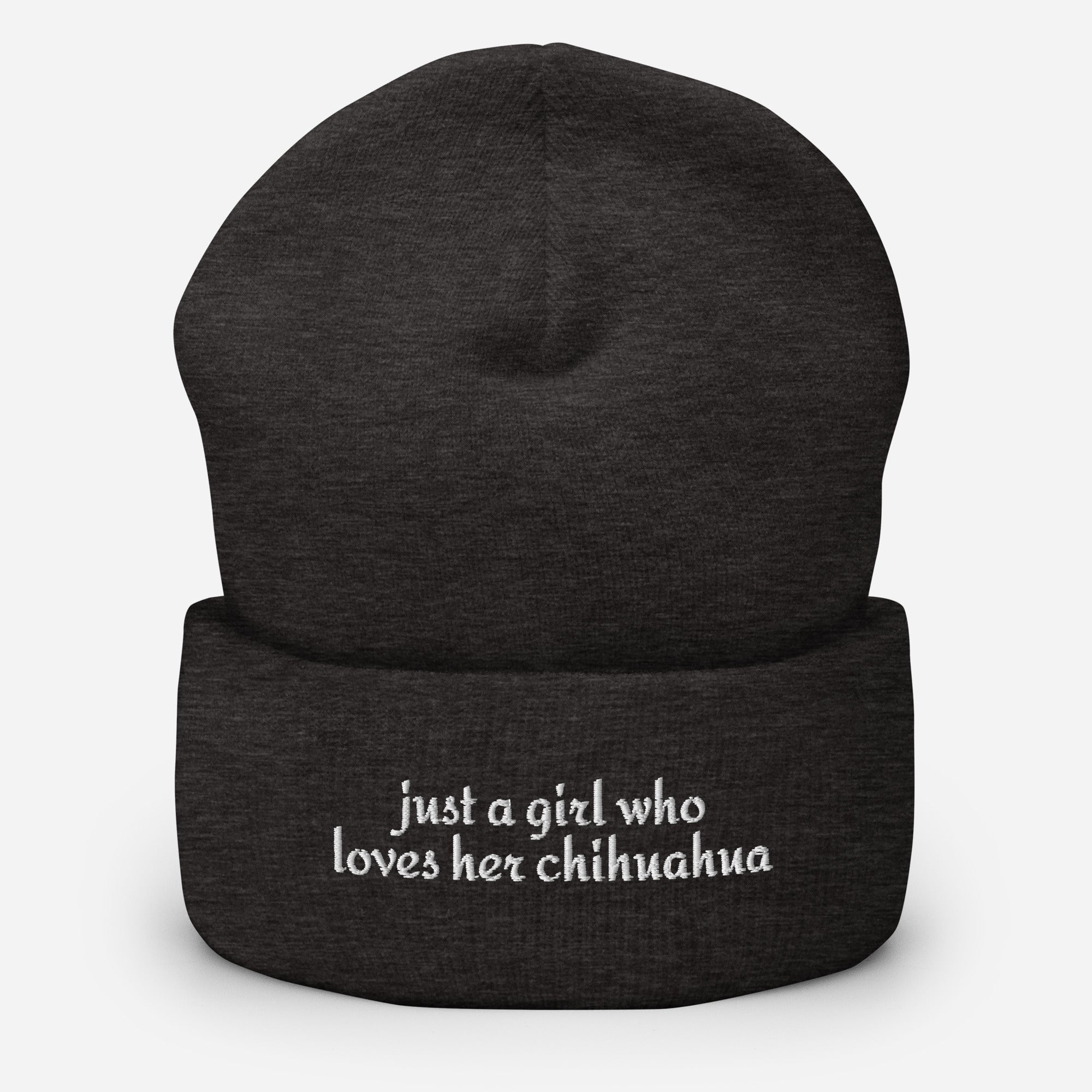 Just A Girl Who Loves Her Chihuahua Cuffed Beanie . Dark Grey