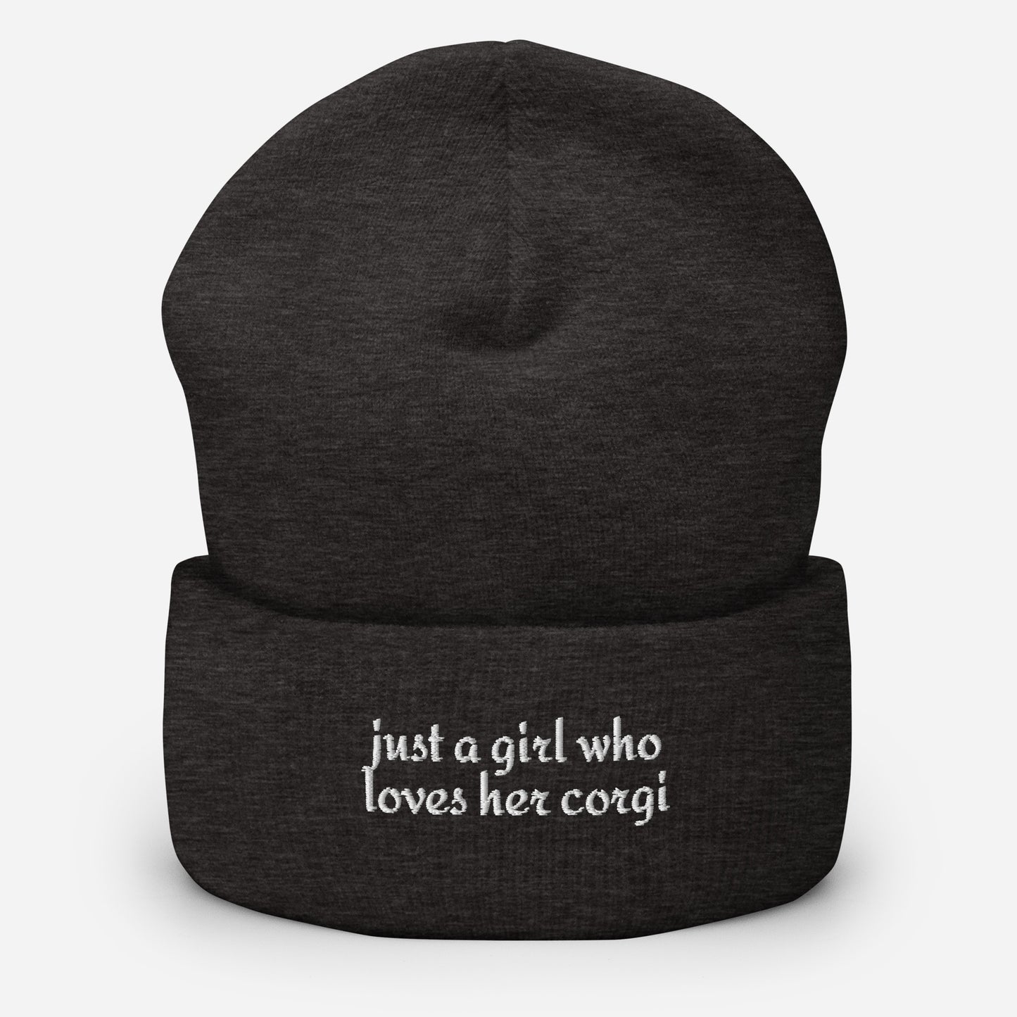 Just a Girl Who Loves Her Corgi Cuffed Beanie . Dark Grey