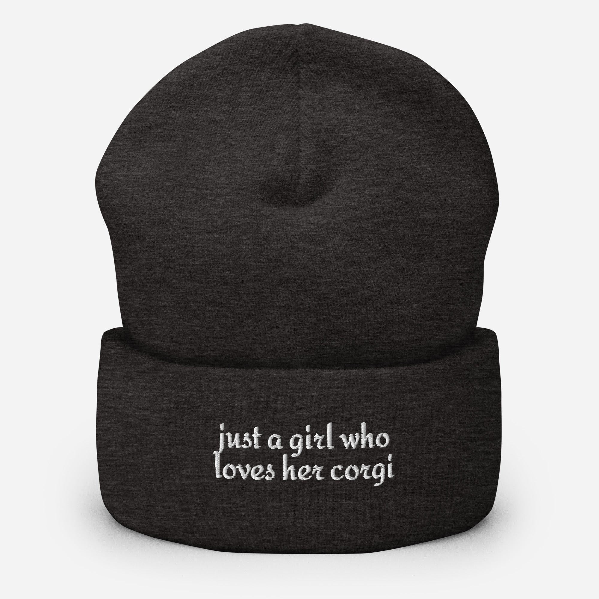 Just a Girl Who Loves Her Corgi Cuffed Beanie . Dark Grey