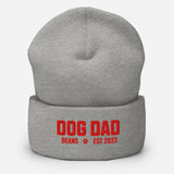Custom Dog Dad with Dog Name Embroidered Cuffed Beanie . Heather Grey