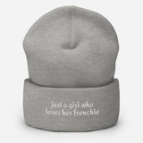 Just A Girl Who Loves Her Frenchie Cuffed Beanie . Heather Grey