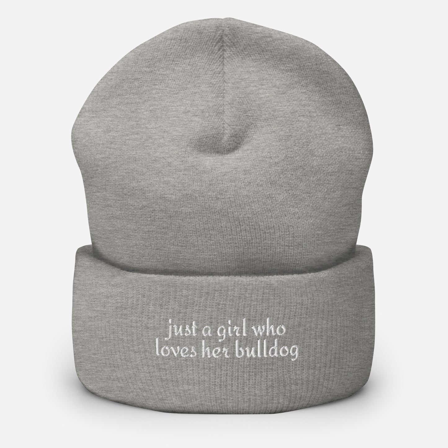 Just A Girl Who Loves Her Bulldog Cuffed Beanie . Heather Grey