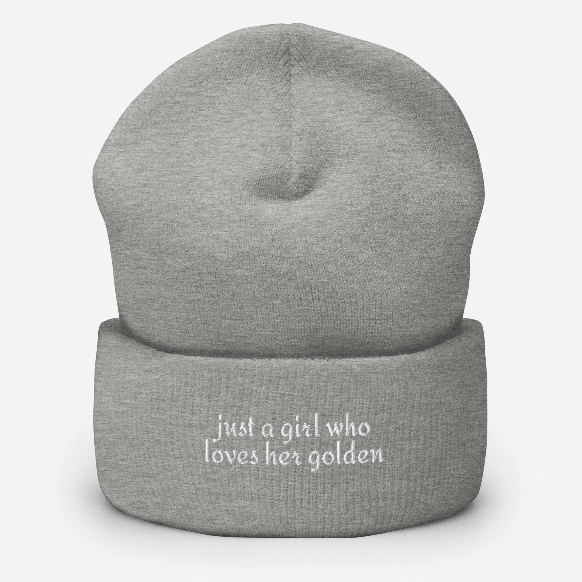 Just A Girl Who Loves Her Golden Cuffed Beanie . Heather Grey