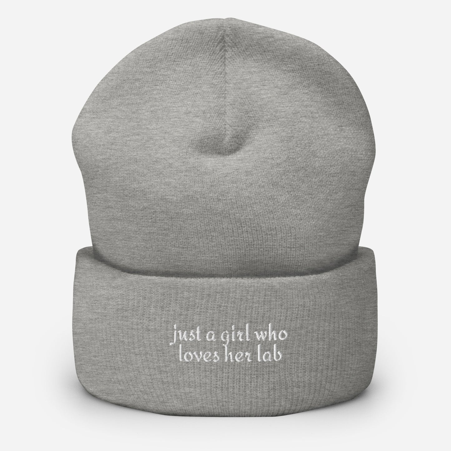 Just A Girl Who Loves Her Lab Cuffed Beanie . Heather Grey