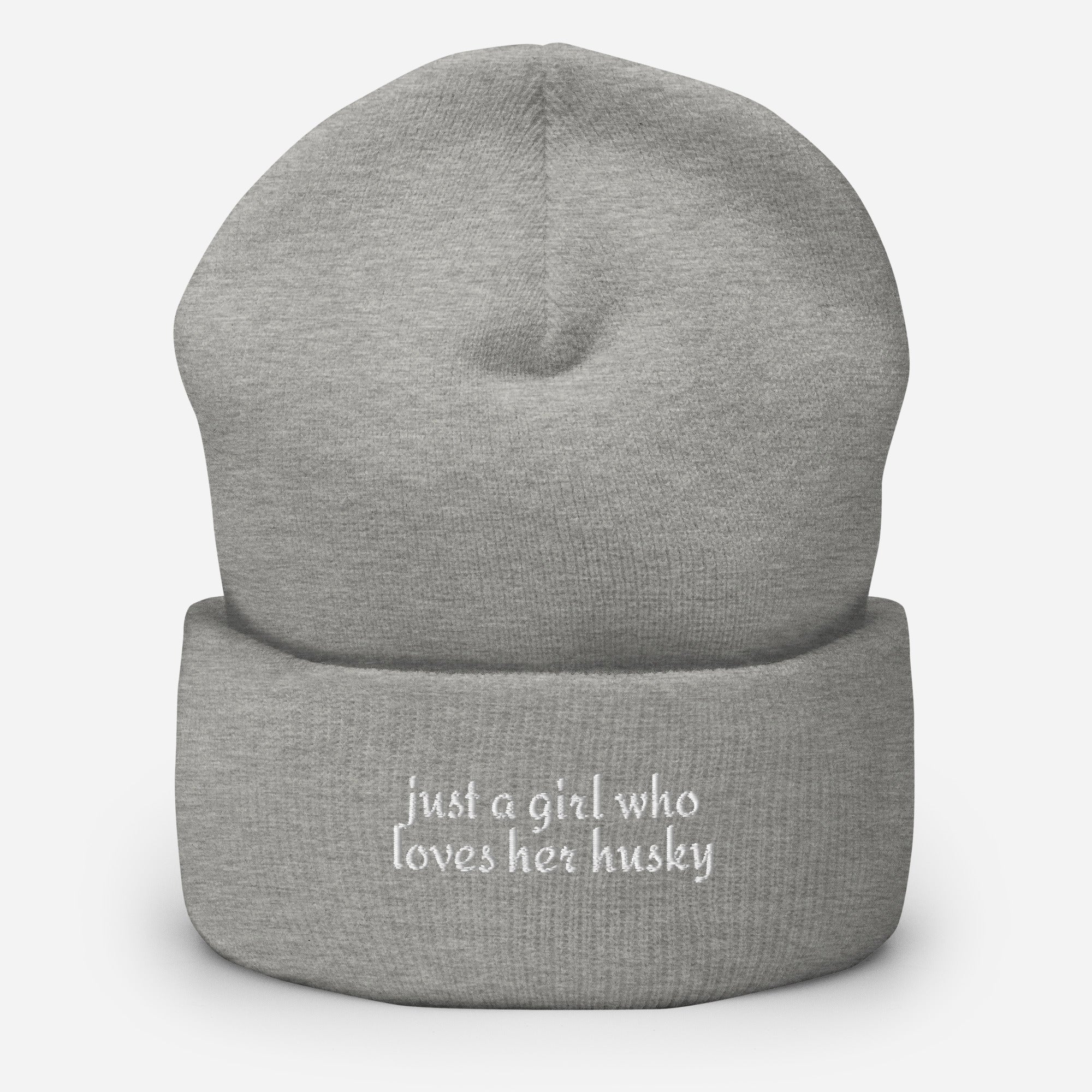 Just A Girl Who Loves Her Husky Cuffed Beanie . Heather Grey