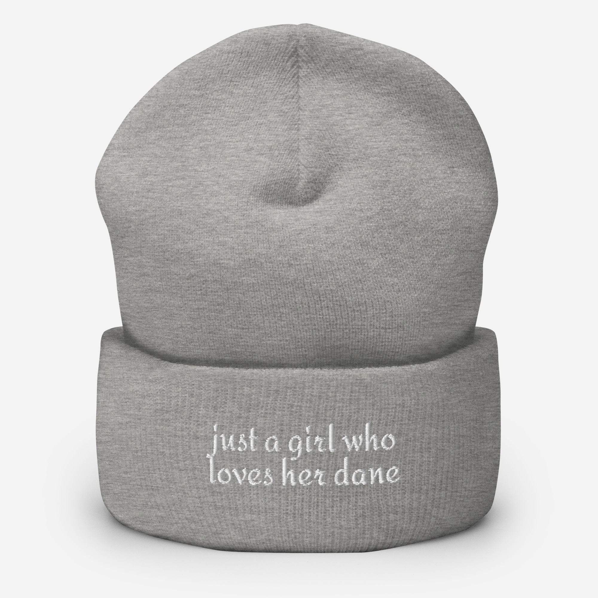 Just A Girl Who Loves Her Dane Cuffed Beanie . Heather Grey
