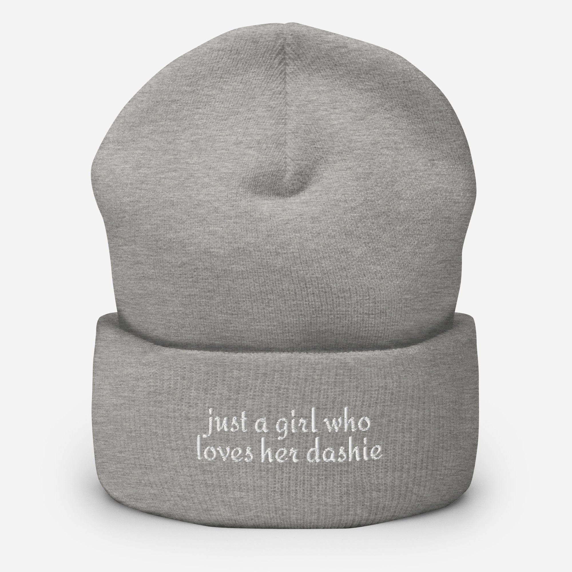 Just A Girl Who Loves Her Dashie Cuffed Beanie . Heather Grey