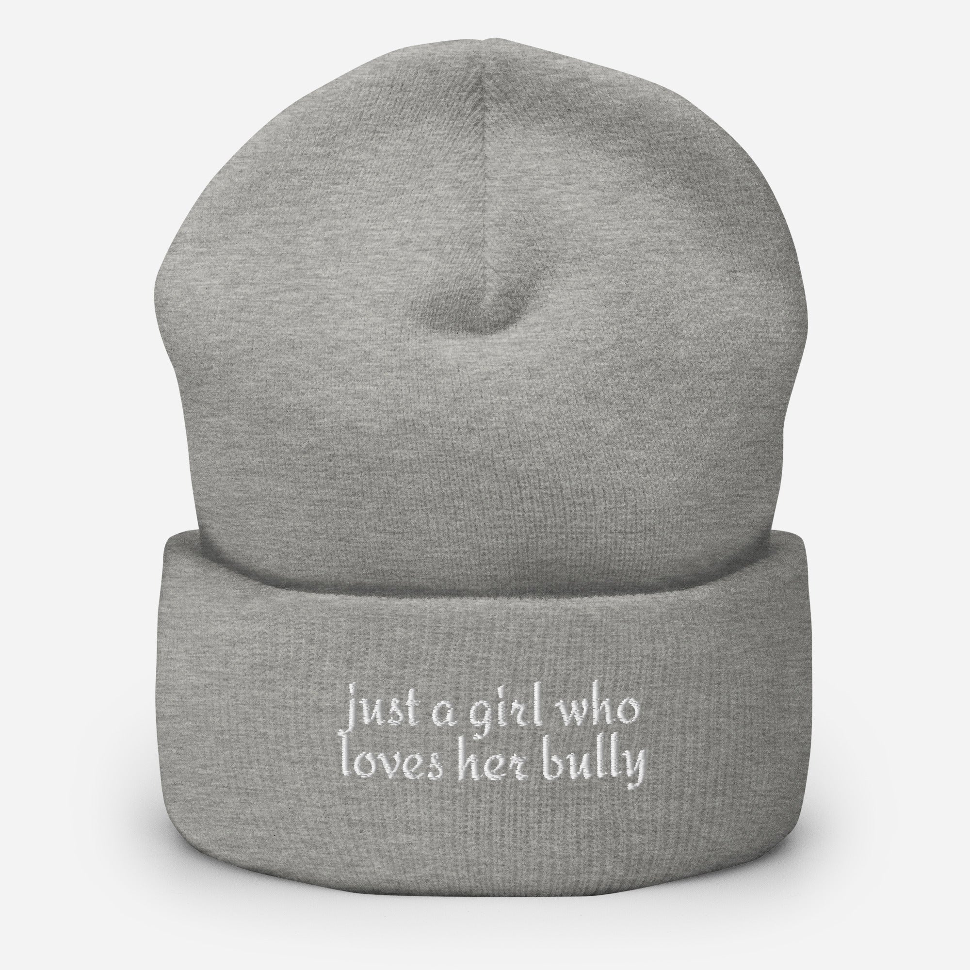 Just A Girl Who Loves Her Bully Bull Terrier Cuffed Beanie . Heather Grey