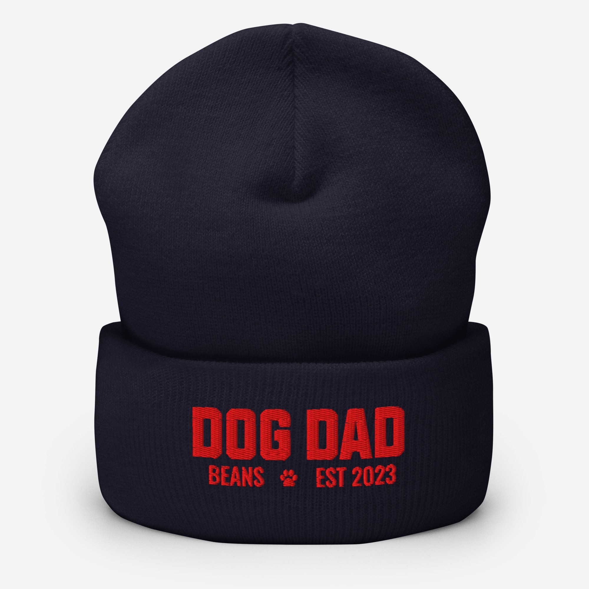 Custom Dog Dad with Dog Name Embroidered Cuffed Beanie . Navy