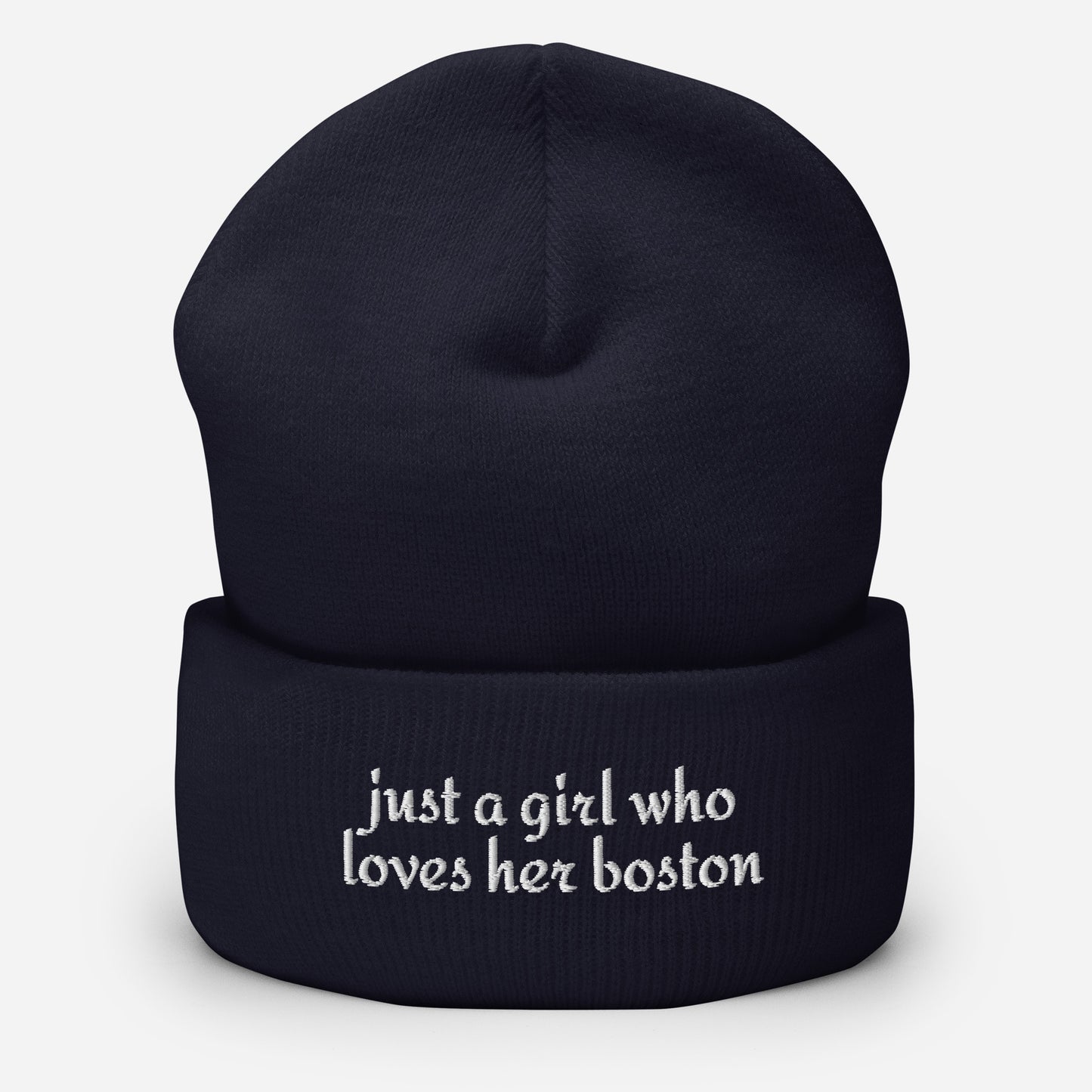 Just A Girl Who Loves Her Boston Cuffed Beanie . Navy