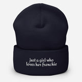 Just A Girl Who Loves Her Frenchie Cuffed Beanie . Navy